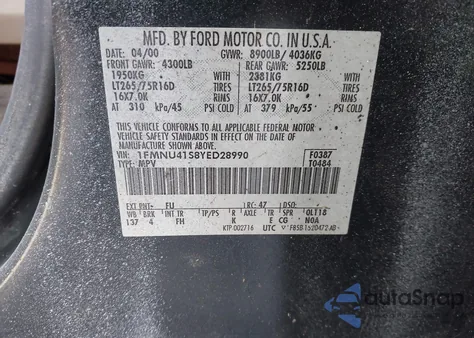 2000 Ford Excursion Xlt from USA, damaged, VIN 1FMNU41S8YED28990